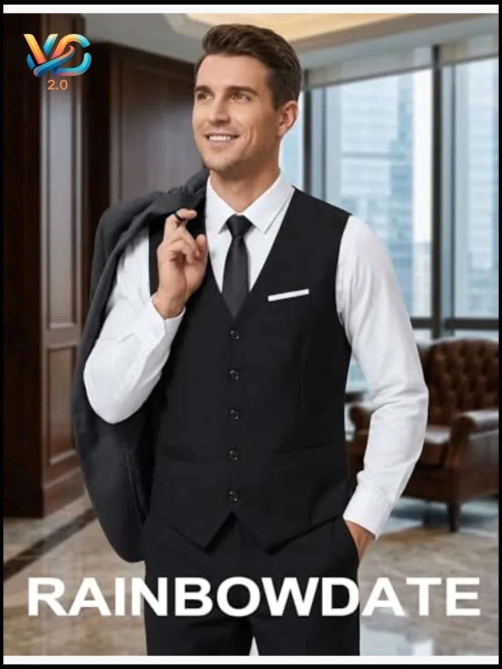 Slim Fit Suit Vest with Satin Back, 3-Piece Set for Formal Wear